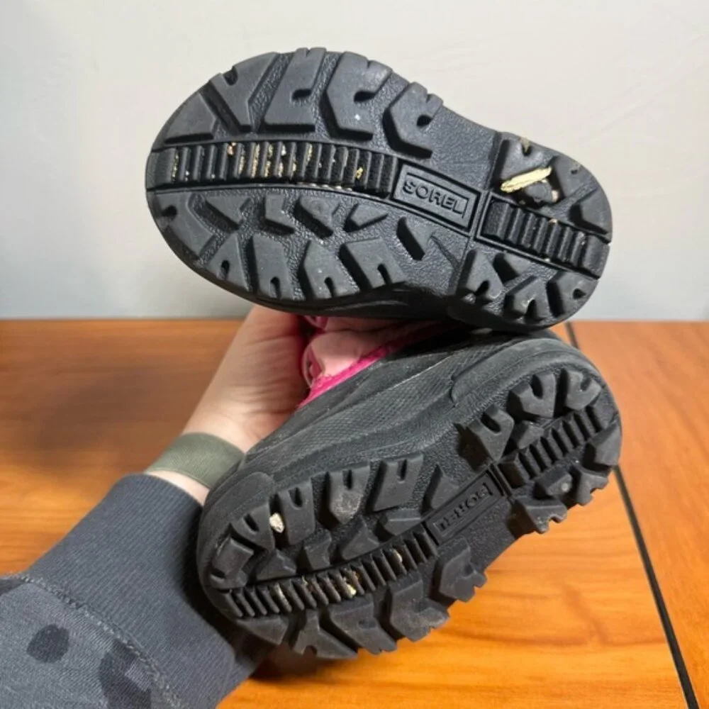Sorel Kids Snow Commander Snow Boot‎ Pink Fur Trim Winter T5
